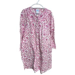 National Flannel Women’s Snap Front Nightgown Housecoat Pink Floral Size L NWT